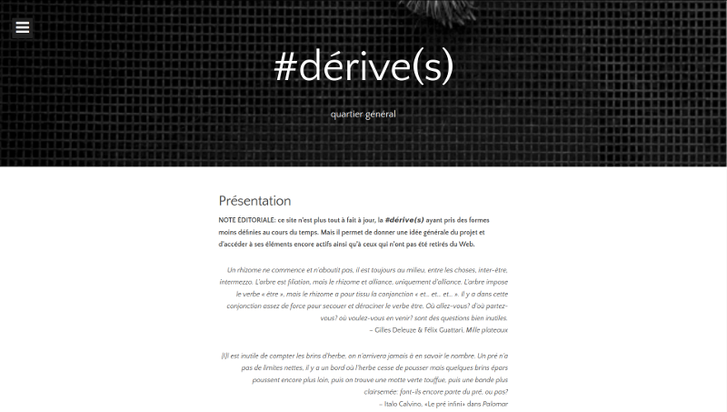 Capture d’écran du site Dérive(s)