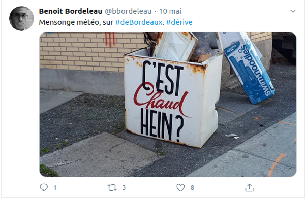 Capture d’écran d’un tweet du projet Dérive(s), © Benoit Bordeleau, 2020