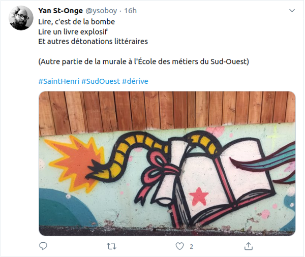 Capture d’écran d’un tweet du projet Dérive(s), © Yan St-Onge, 2020