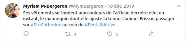 Capture d’écran d’un tweet du projet Dérive(s), © Myriam Marcil-Bergeron, 2020