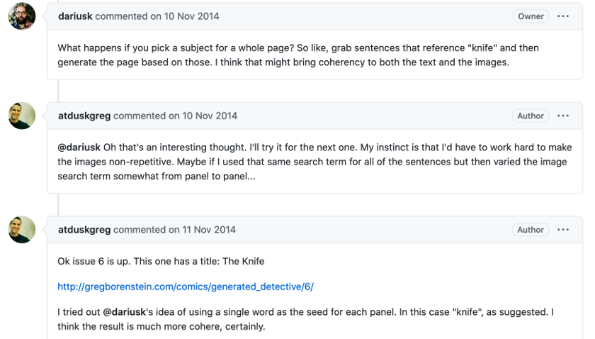 Suggestion de Darius Kazemi et utilisation conséquente de Greg Borenstein. Voir la discussion.